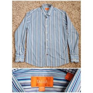 Tallia Blue Purple Striped Men Sz‎ M 15.5 Long Sleeve Button Up Dress Shirt